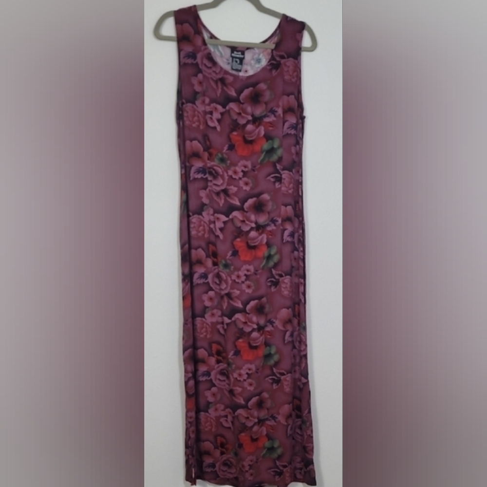 Vintage Brett Alexander Floral Maxi Dress Size 14 Slit Sleeveless Cottagecore